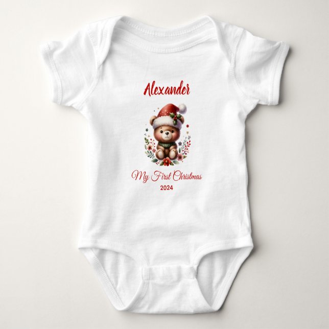 Body Para Bebê Primeiro Natal do Bebê Urso fofo personalizado (Frente)
