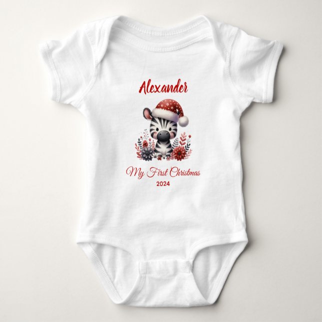 Body Para Bebê Primeiro Natal do bebê zebra personalizada fofa (Frente)