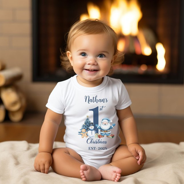Body Para Bebê Primeiro Natal do Blue Boy (Criador carregado)