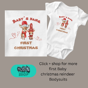 Body Para Bebê Primeiro Natal dos bebês adoráveis renas cheias de