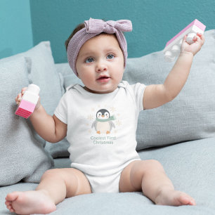 Body Para Bebê Primeiro Natal Mais Legal, Pinguim Fofo de Festa