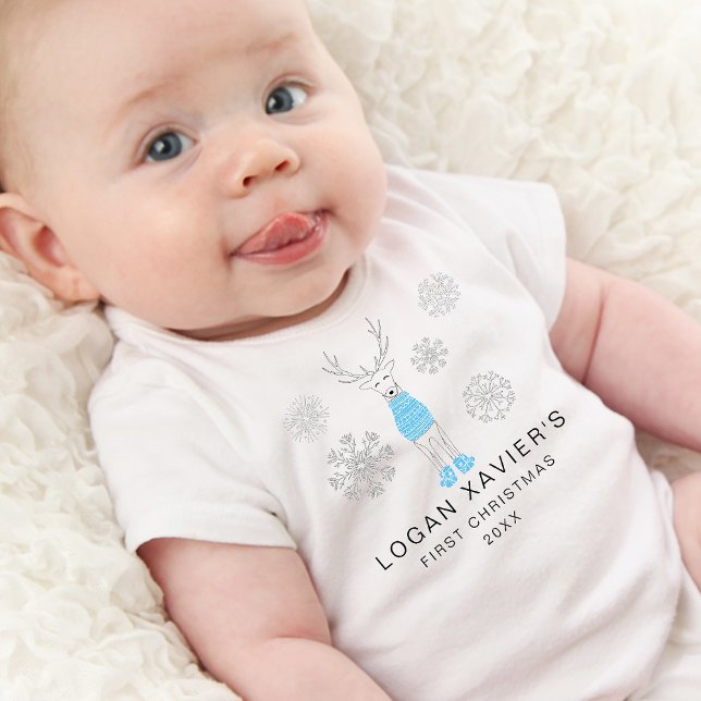 Body Para Bebê Primeiro Natal Moderno, Cozy Reindeer (Modern First Christmas Cozy Reindeer Baby Bodysuit)
