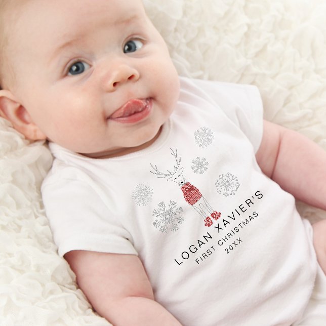 Body Para Bebê Primeiro Natal Moderno, Cozy Reindeer (Modern First Christmas Cozy Reindeer Baby Bodysuit)