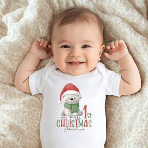 Body Para Bebê Primeiro Natal Nome Branco Personalizado