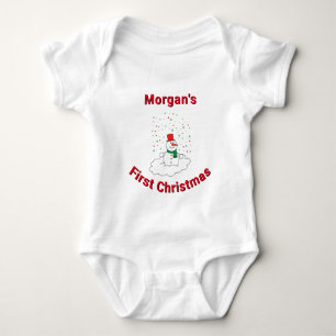 Body Para Bebê Primeiro Natal Personalizado Boneco de Neve Floco 