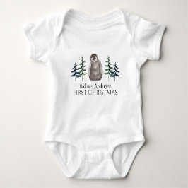 Body Para Bebê Primeiro Natal Pinguim e Árvore Personalizadas