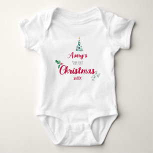 Body Para Bebê Primeiro nome e ano personalizados de Natal