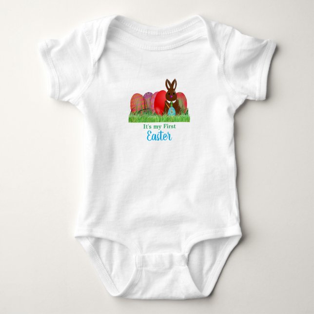 Body Para Bebê Primeiro Páscoa com Body de Bebê Ovos e Coelho (Frente)