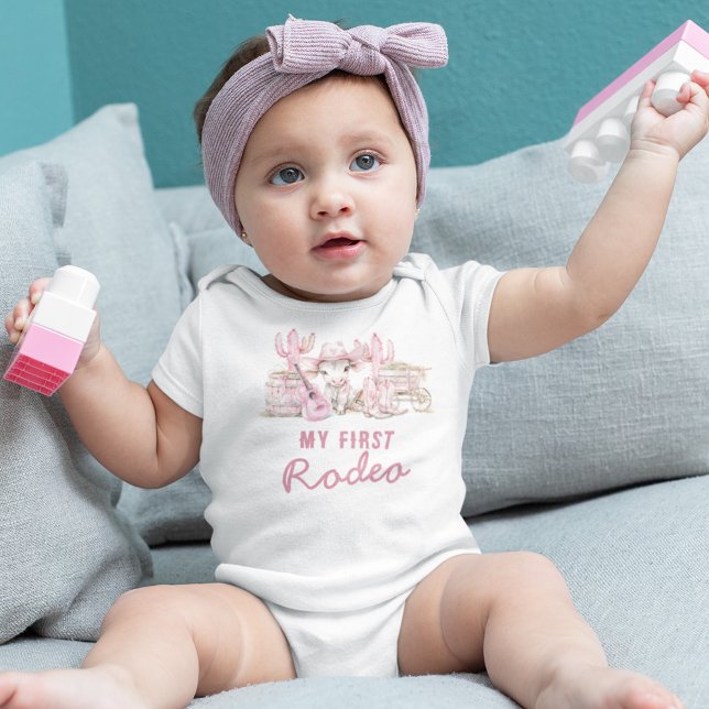 Body Para Bebê Primeiro Rodeio Aniversário de Cowgirl Country (Criador carregado)