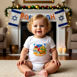 Body Para Bebê 🍯 🍎 🐟 primeiro Rosh Hashanah com texto pe