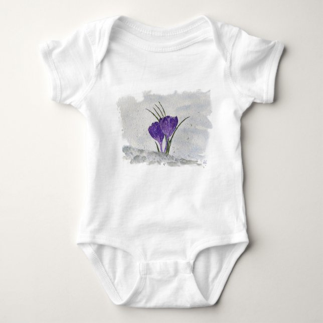 Body Para Bebê Primeiro Sinal de Primavera: Purple Crocus Snow Pu (Frente)