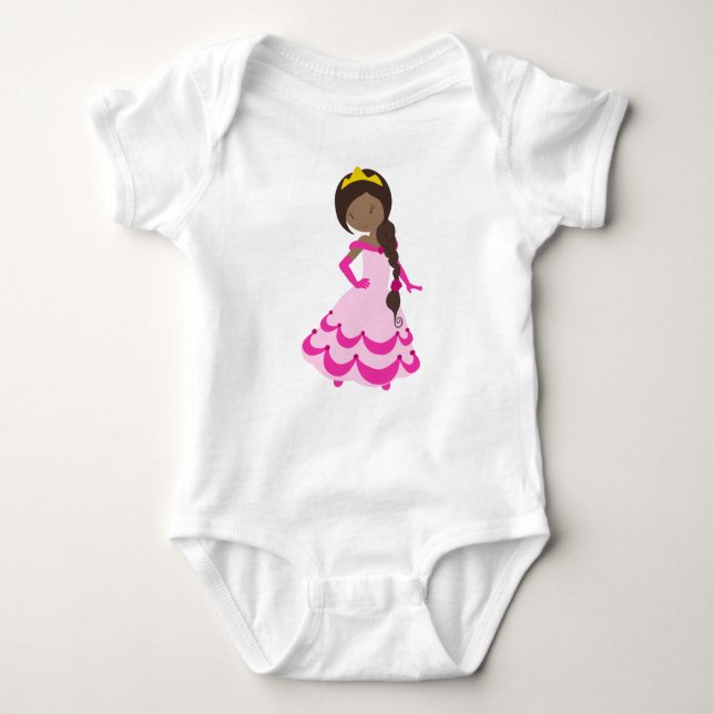 Body Para Bebê Princesa Afro-Americana, Coroa, Palhaço, Vestido R (Frente)