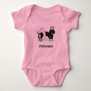 Body Para Bebê Princesa Bailarina de Dachshund (preto e acastanha
