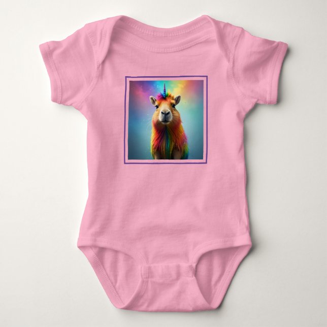 Body Para Bebê Prismhorn: O Capybaraicórnio Arco-íris (Frente)