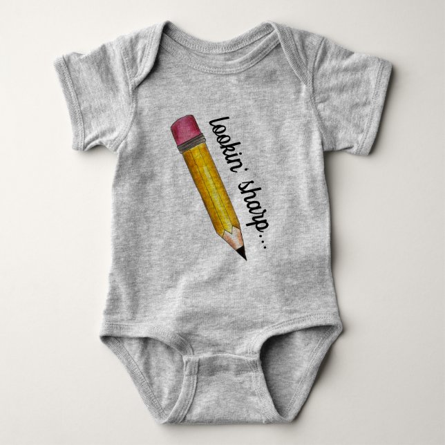 Body Para Bebê Procurando o Escrevendo Sharp Yellow #2 Pencil Sch (Frente)