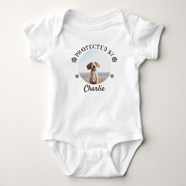 Body Para Bebê Protected By Dog Photo Baby Design (Frente)