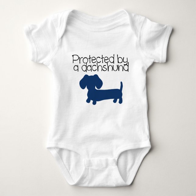 Body Para Bebê Protegido por um Dachshund (azul) (Frente)