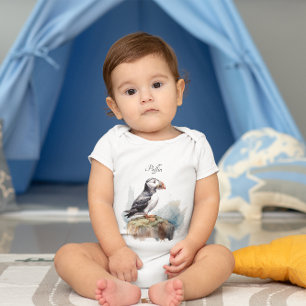 Body Para Bebê Puffin em Rock Watercolor, personalizado