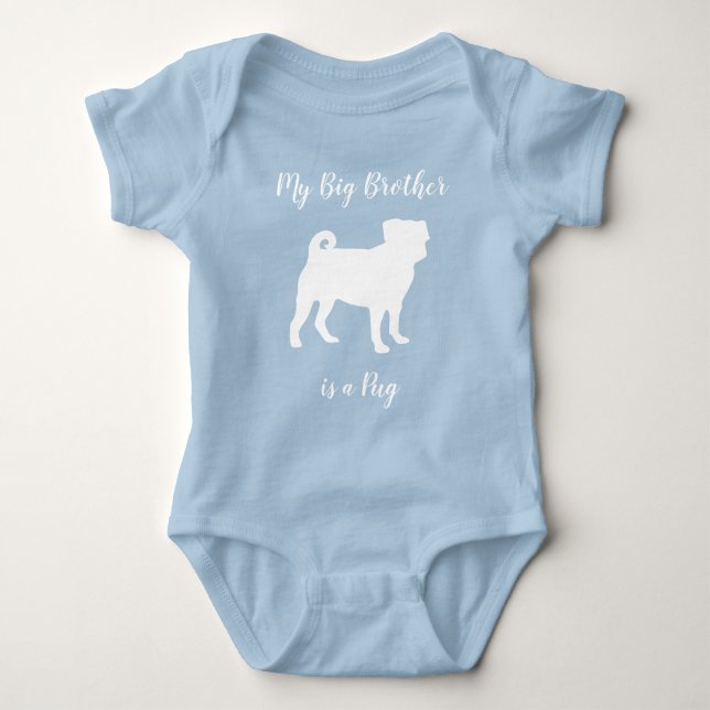Body Para Bebê Pug Chá de fraldas Cachorro Blue Puppy Boy (Frente)
