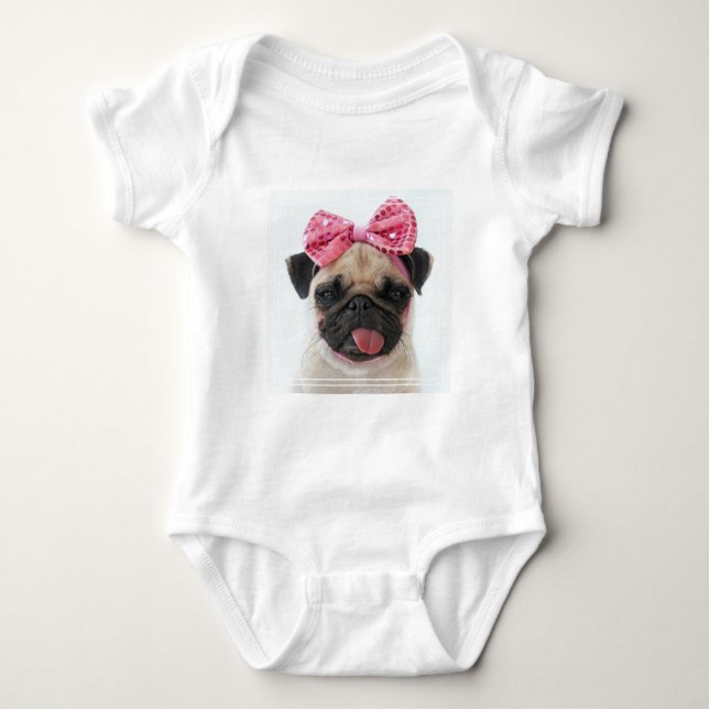 Body Para Bebê Pug com Arco rosa (Frente)
