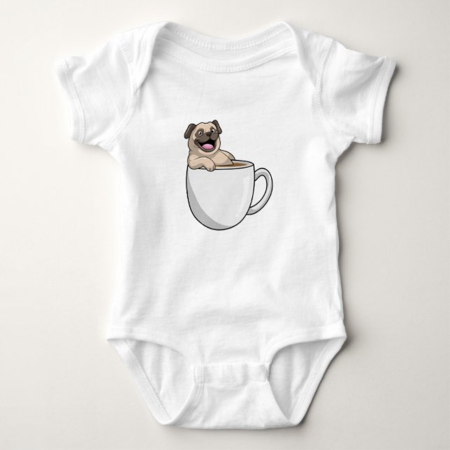 Body Para Bebê Pug com Xícara de Café (Frente)