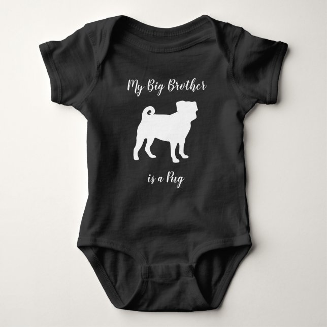 Body Para Bebê Pug Dog Silhouette Big Sibling (Frente)