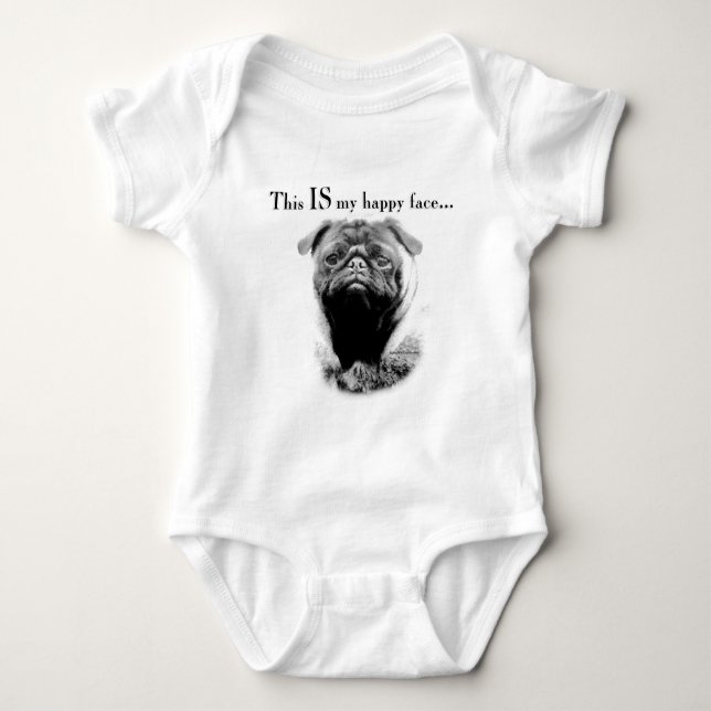 Body Para Bebê Pug Happy Face (Frente)