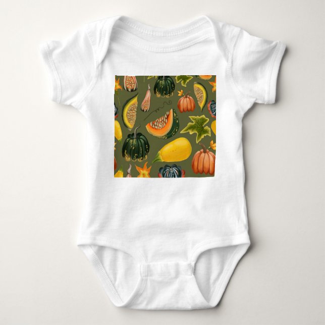 Body Para Bebê Pumpkins and Leaves: Autumn Greenere (Frente)