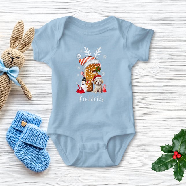 Body Para Bebê Puppy Gingerpão de Natal - Letra F Boy (Criador carregado)