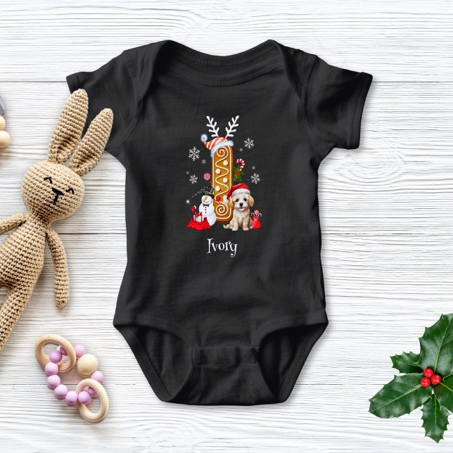 Body Para Bebê Puppy Gingerpão de Natal - Letra I Boy (Criador carregado)