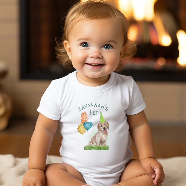 Body Para Bebê Puppy Labrador Birthday Girl Personalizada Primeir (Puppy Labrador Birthday Girl Personalized First Baby Bodysuit)