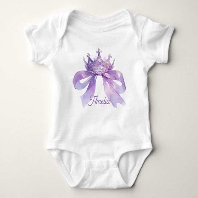 Body Para Bebê Purple crown and bow Customizable baby name  (Frente)