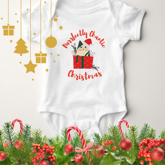 Body Para Bebê Purrfectly Chaotic Christmas Funny Holiday Cat  (Criador carregado)
