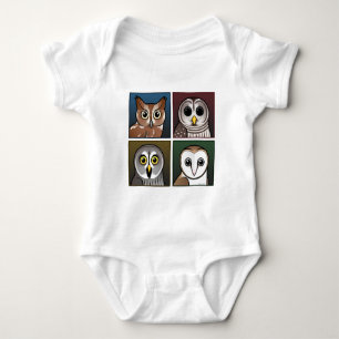 Body Para Bebê Quatro corujas da cor (escuras)