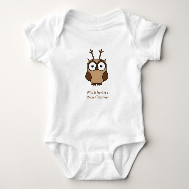 Body Para Bebê Quem está tendo uma Merry Christmas Reindeer Owl (Frente)