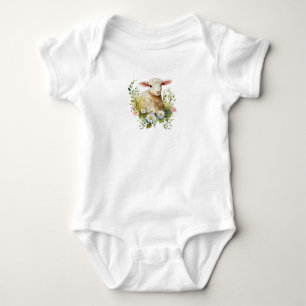 Body Para Bebê Querido Watercolor Baby Lamb com Flores
