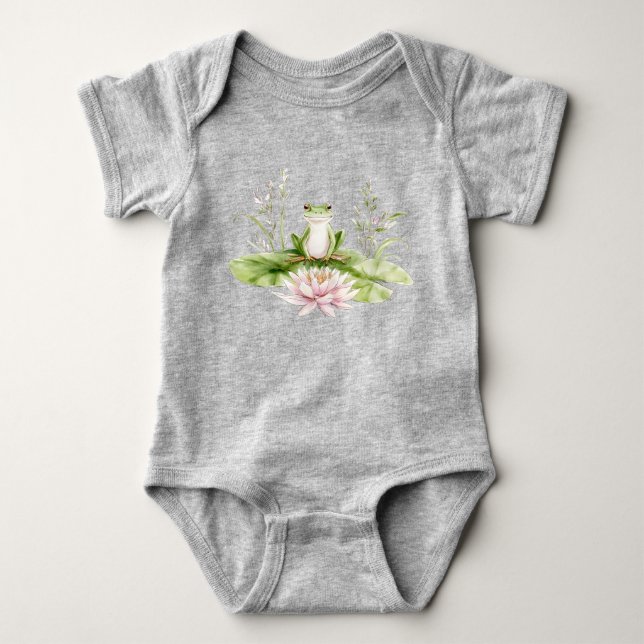 Body Para Bebê Rã Verde Aquarela  (Frente)