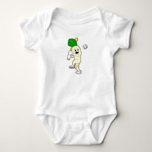 Body Para Bebê Rabanete no Baseball com Baco de Beisebol