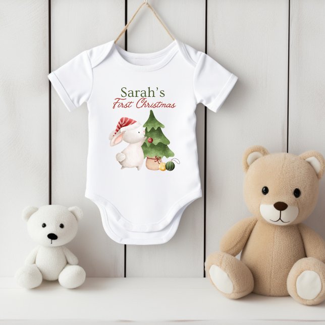 Body Para Bebê Rabbit Primeiro Natal Bebê Roupa (Personalized Christmas Rabbit Baby first Christmas. )
