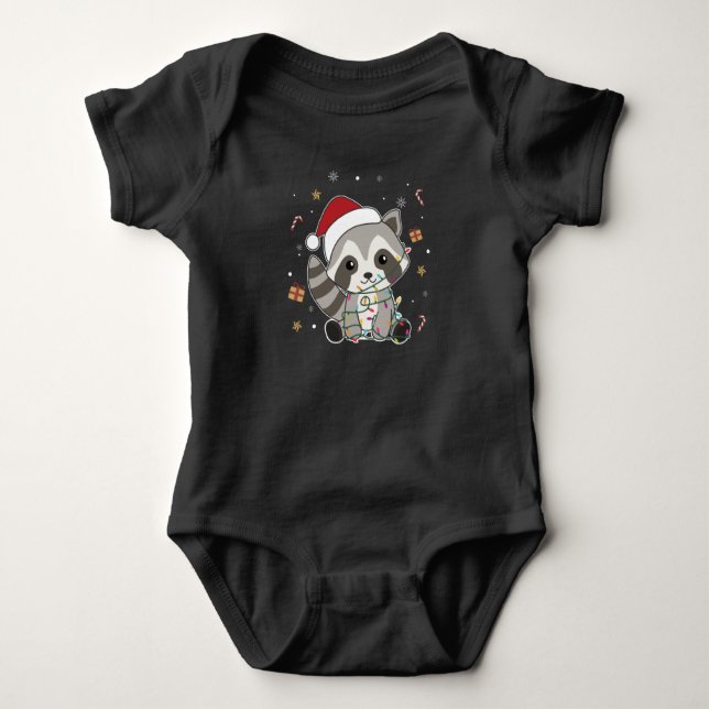 Body Para Bebê Raccoon Christmas Snow Winter Raccoons (Frente)