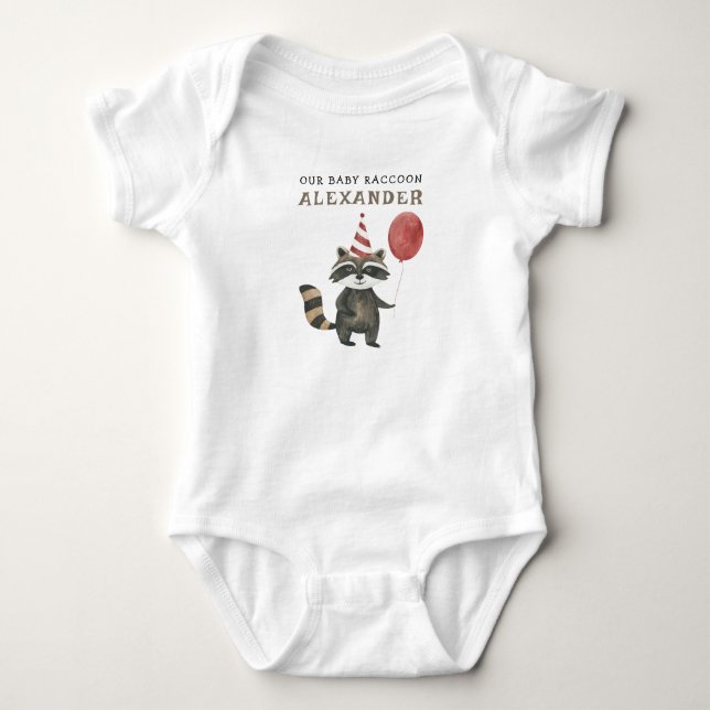 Body Para Bebê Raccoon First Birthday  (Frente)