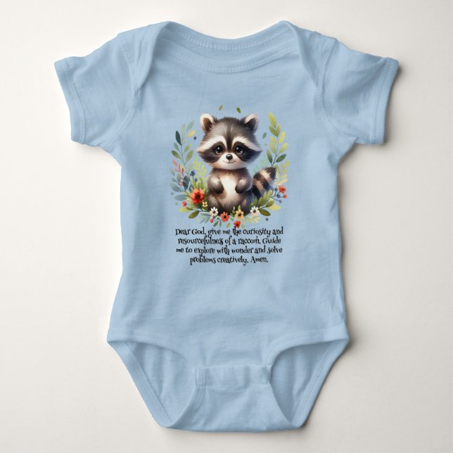 Body Para Bebê Raccoon Woodland Kids Christian Prayer | (Frente)