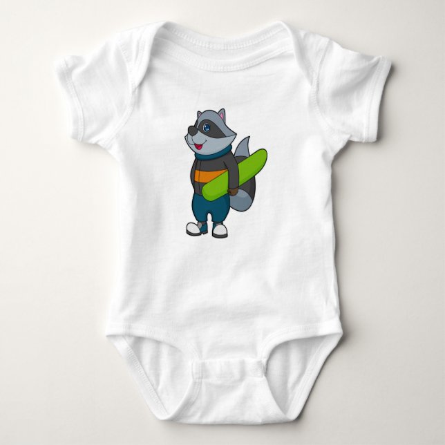 Body Para Bebê Racoon como Snowboarder com Snowboard (Frente)