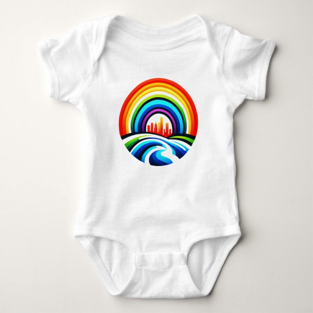 Body Para Bebê Rainbow City Skyline Urban Diversity & Hope Design (Frente)