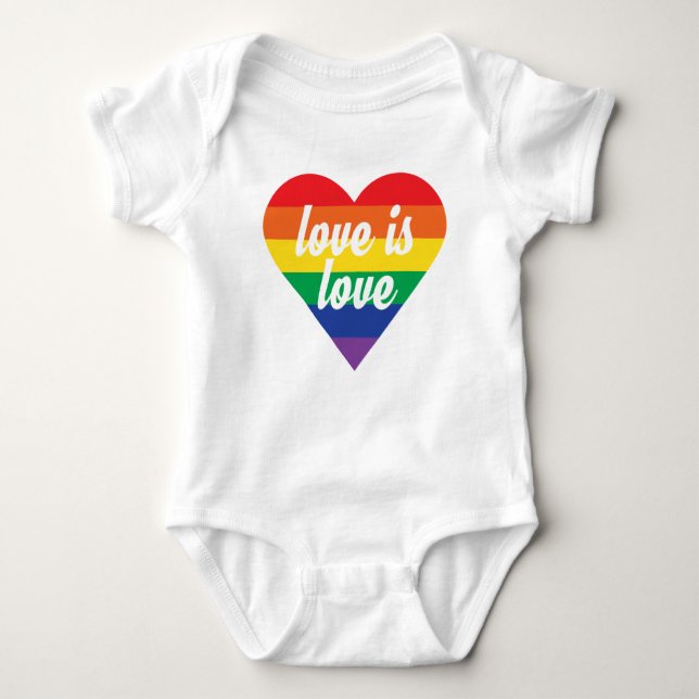 Body Para Bebê Rainbow Heart Baby Shirt - Love is Love (Frente)