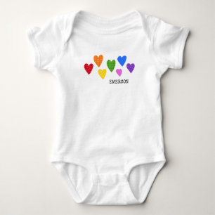 Body Para Bebê Rainbow Hearts Baby NAME Love Artisan Colorful Fun