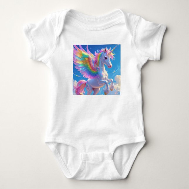 Body Para Bebê Rainbow Winged Prancing Unicorn (Frente)