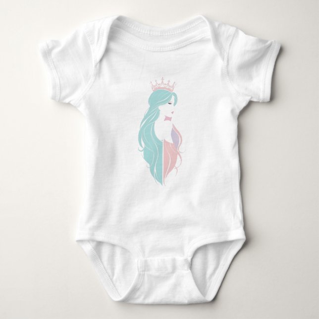 Body Para Bebê "Rainha Elegante com Coroa" Design Pastel (Frente)