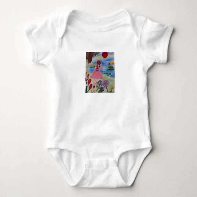 Body Para Bebê Rapariga com balão vermelho (Frente)