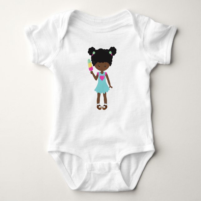 Body Para Bebê Rapariga com Sorvete, Afro-Americana, Vestida (Frente)